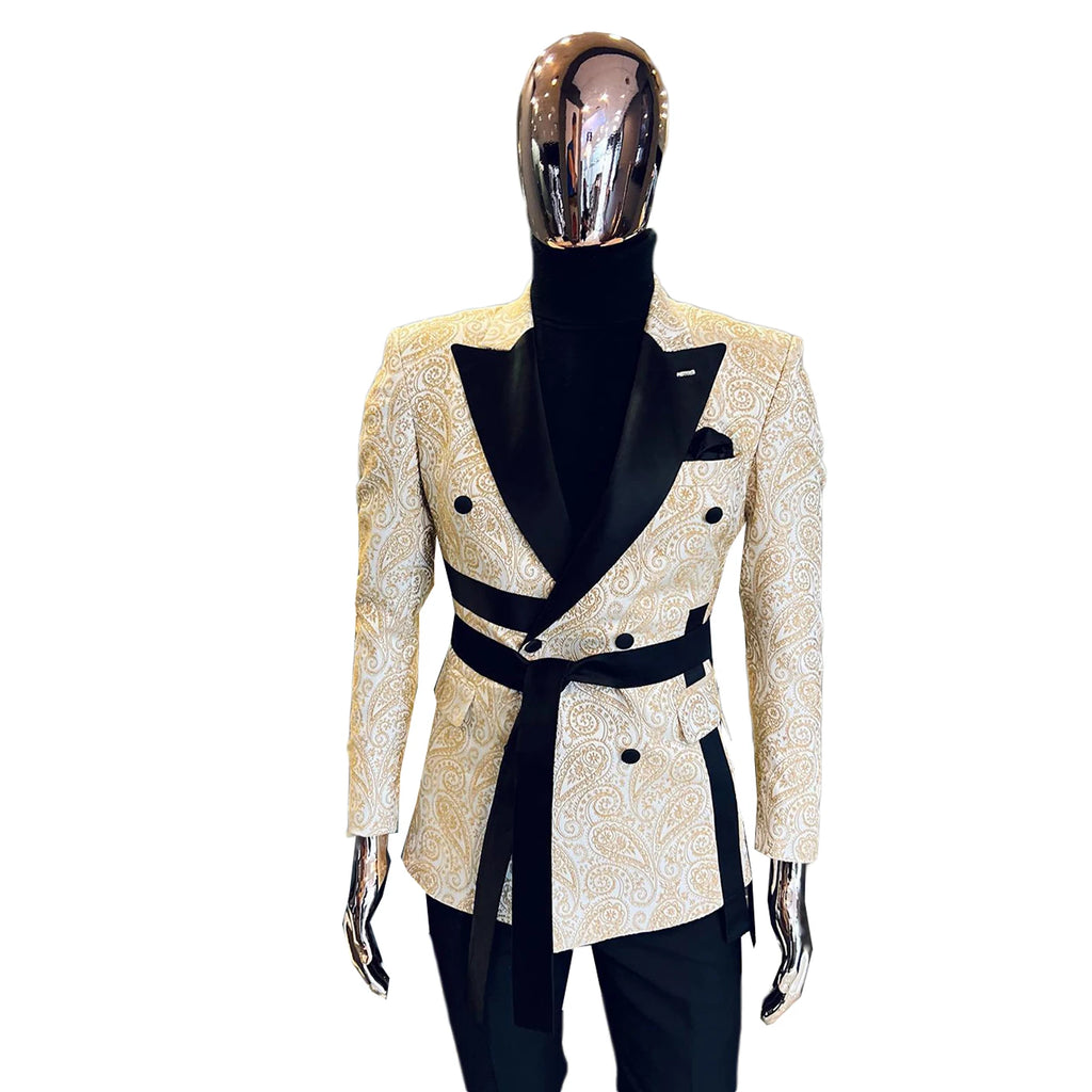 Designer Men Wedding  Blazer Floral Jacquard Coat Peaked Lapel Double Breasted For Male Prom Customize Only Jacket