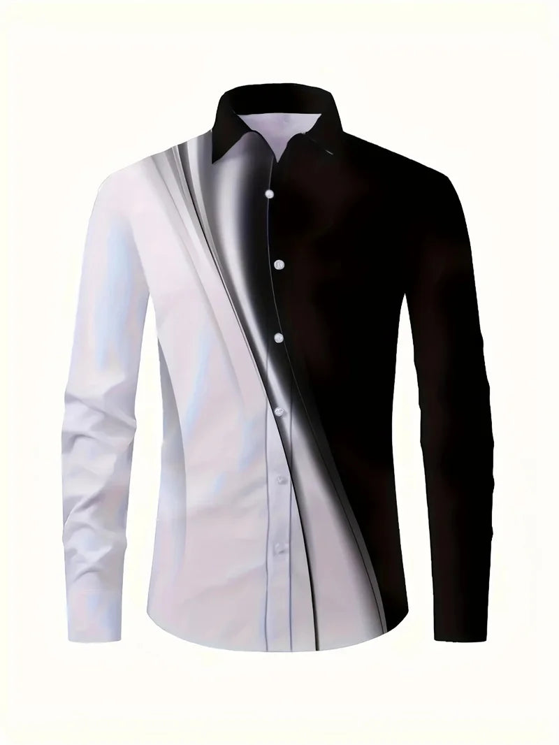 Men's 2025 formal long-sleeve button-up shirt by Showlu Fashion, features lapel collar and streetwear-inspired button design.