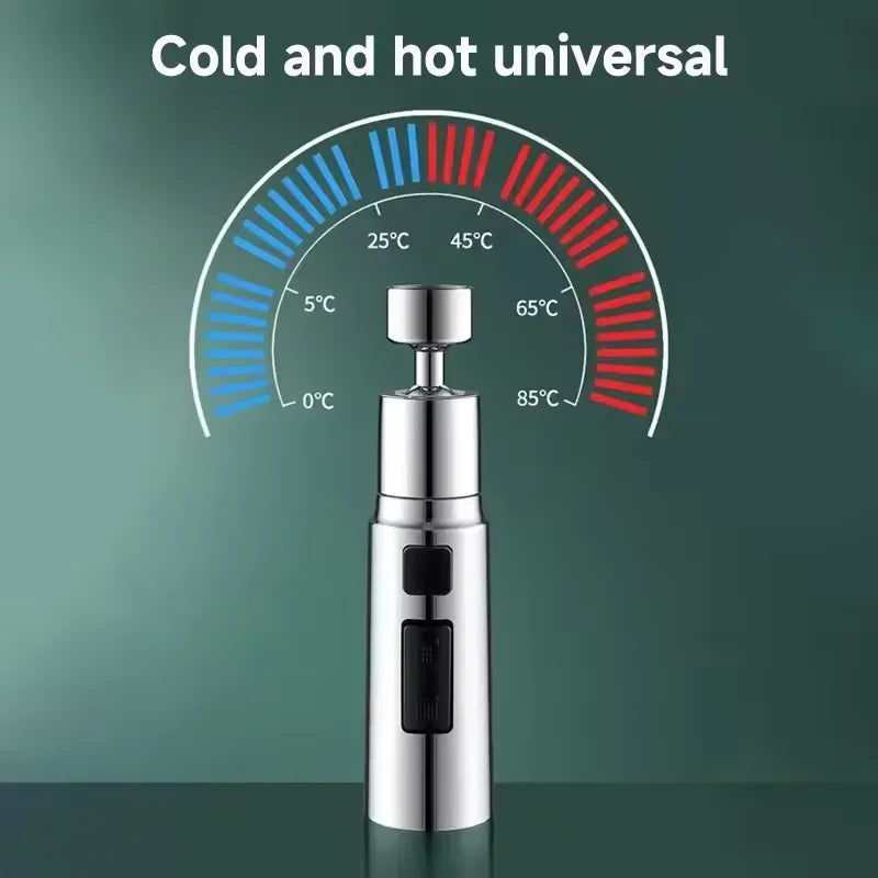 Showlu Universal Faucet Extender with 3-mode anti-splash metal sprayer attached to a kitchen sink faucet.