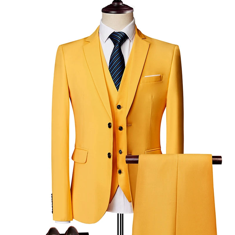 Mens Business Casual (suit + Vest + Trousers) Wedding Suit High-quality Handsome European and American Suit Pink Three-piece Set SHOWLU FASHION STORE