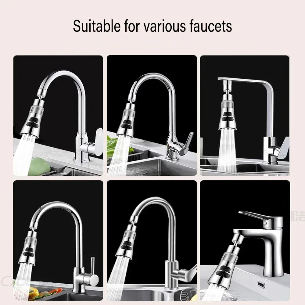 Showlu 360° rotating kitchen faucet extender with ABS splash filter nozzle, enhancing water flow and reach in the kitchen sink.