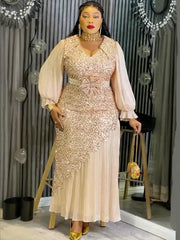 Elegant African Dresses for Women Plus Size Sequin Evening Party Long Dress Dashiki Ankara Turkey Outfits Robe African Clothes