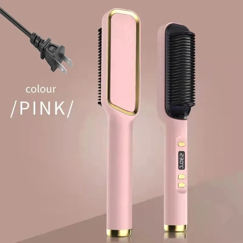 Showlu Smart General electric hair straightener comb at 220°C with fast heating, black and silver design for smooth, straight hair.