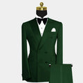 Blue double-breasted men's suit for wedding, slim fit 2-piece ensemble, featuring tailored jacket and matching trousers.