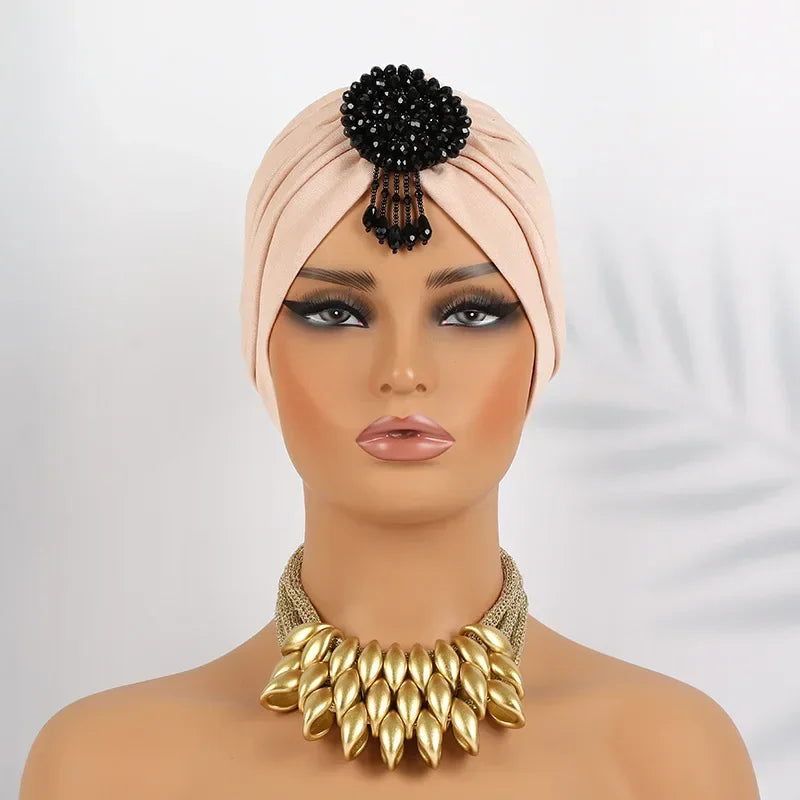 Indian Women Chemo Cap Muslim Diamonds Hijab Pleated Turban Wrap Headscarf Beanies Hair Loss Bonnet Hat Femme Turbante Mujer New SHOWLU FASHION STORE