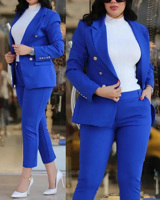 2025 Women's 2pcs Tracksuits Solid Long Sleeve Blazer Pants Suit Sets Office Lady Tracksuit Two Piece Set Fitness Outfits Woman SHOWLU FASHION STORE