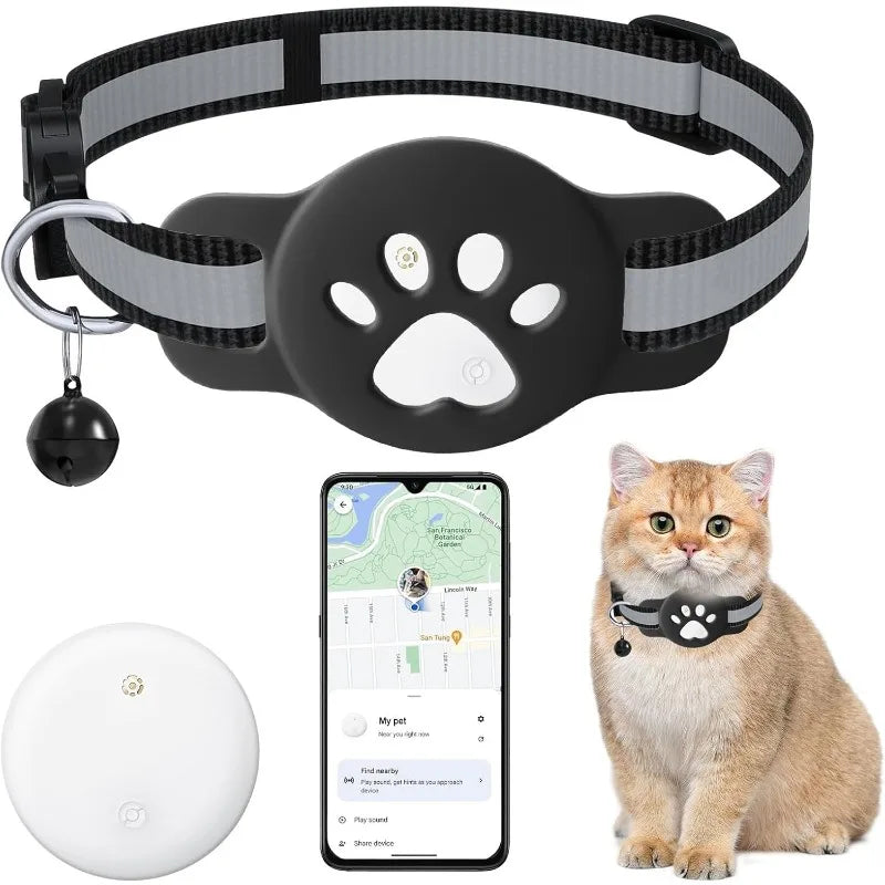 Showlu Fashion Store Leapii Bluetooth Pet Tracker for Android, mini GPS cat collar locator with tracking device and collar attachment.