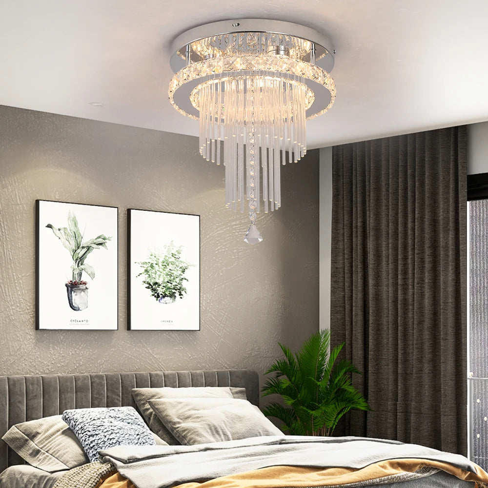 Modern rain drop crystal chandelier by Showlu Fashion Store, LED ceiling light with elegant hanging crystal drops.
