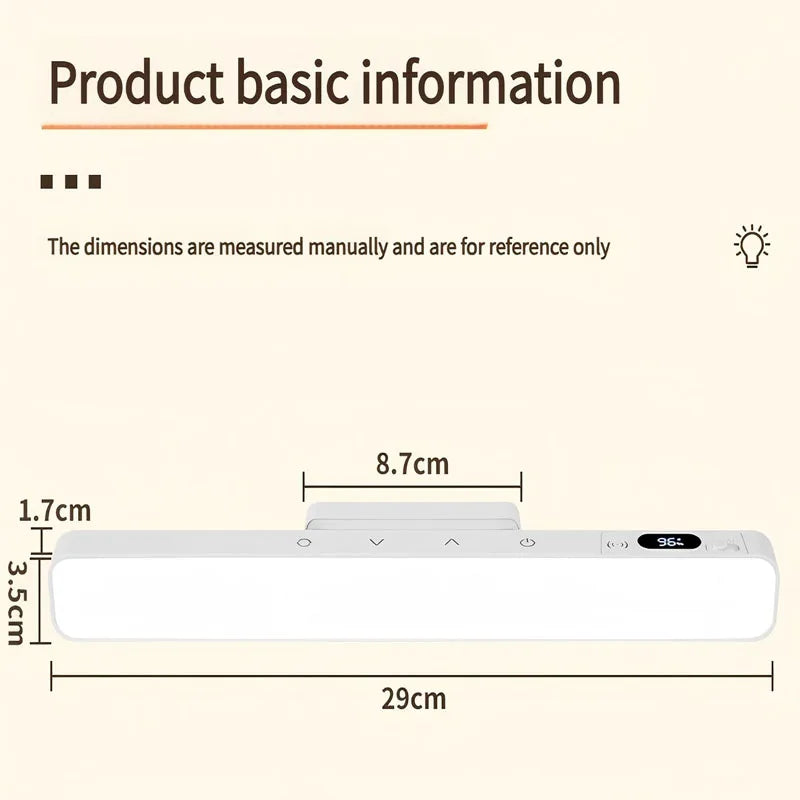 Rechargeable LED desk lamp by Showlu Smart General with touch control and magnetic reading light feature, shown on a desk.