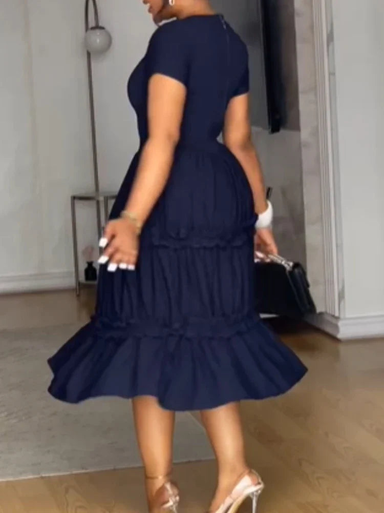 Elegant AIMEI women's A-line church dress with ruffle sleeves, midi length, suitable for office and formal occasions.