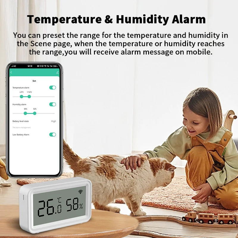 Showlu Smart General WiFi temperature and humidity sensor with app control, Zigbee connectivity, displayed in a sleek design.