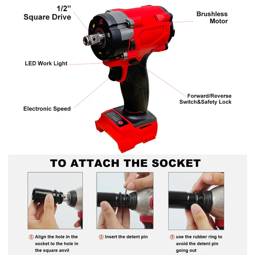 Showlu Magnitt cordless impact wrench with 1/2-inch drive and 500Nm torque, showcasing its compact, powerful design.