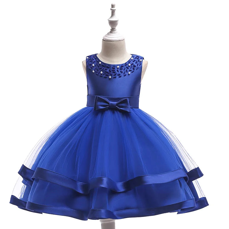 Elegant 2023 summer princess dress for girls by Showlu Fashion, featuring a bow, suitable for birthday parties and weddings.