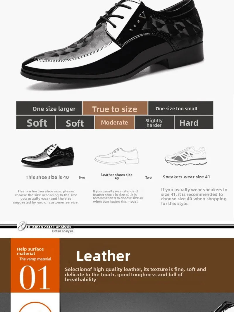 Men's high-end leather wedding and business casual shoes in plus sizes 39-47, featuring stylish design and premium craftsmanship.