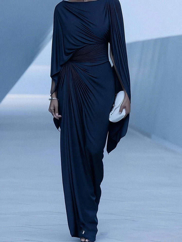 Elegant women's high waist evening dress by Showlu Fashion Store featuring long sleeves and a banquet gown style.
