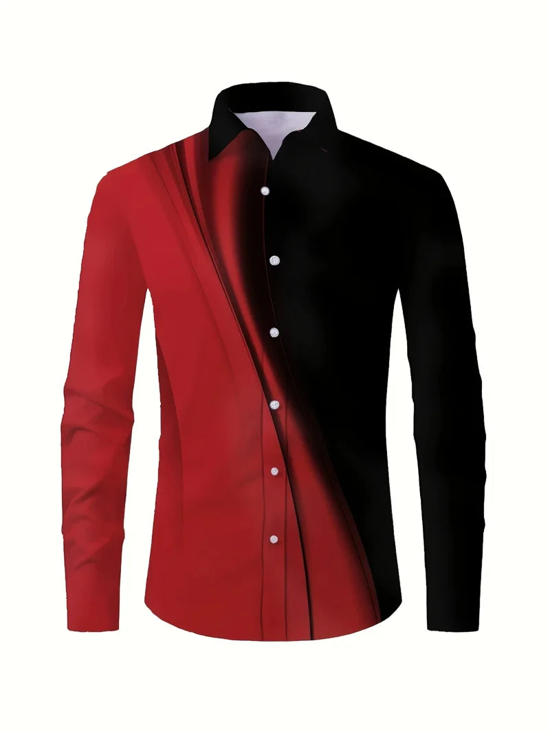 Men's 2025 formal shirt by Showlu Fashion, long-sleeve button-up with lapel, streetwear style, stylish button design.