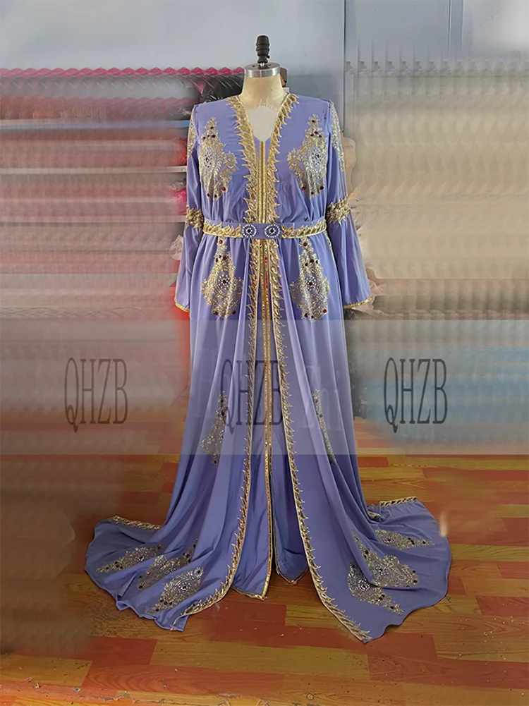 M31 Luxury Evening Dress/Bridal Wedding Party Prom Gowns Lilac V-Neck Natural Floor-Length Beaded&Appliques