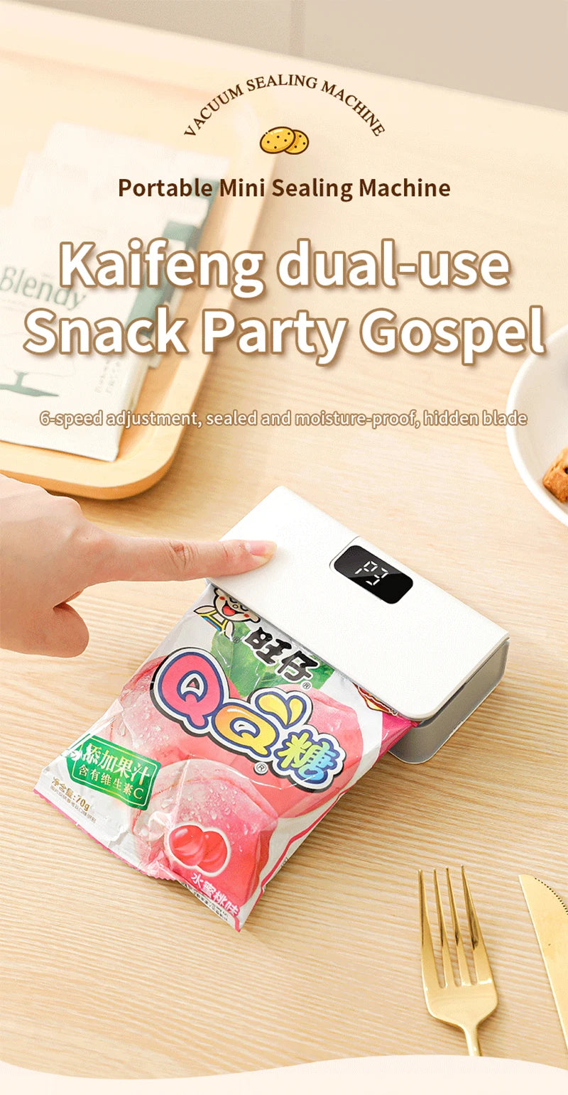 Showlu Smart General mini bag sealer with compact design for sealing plastic bags, shown in a close-up image.