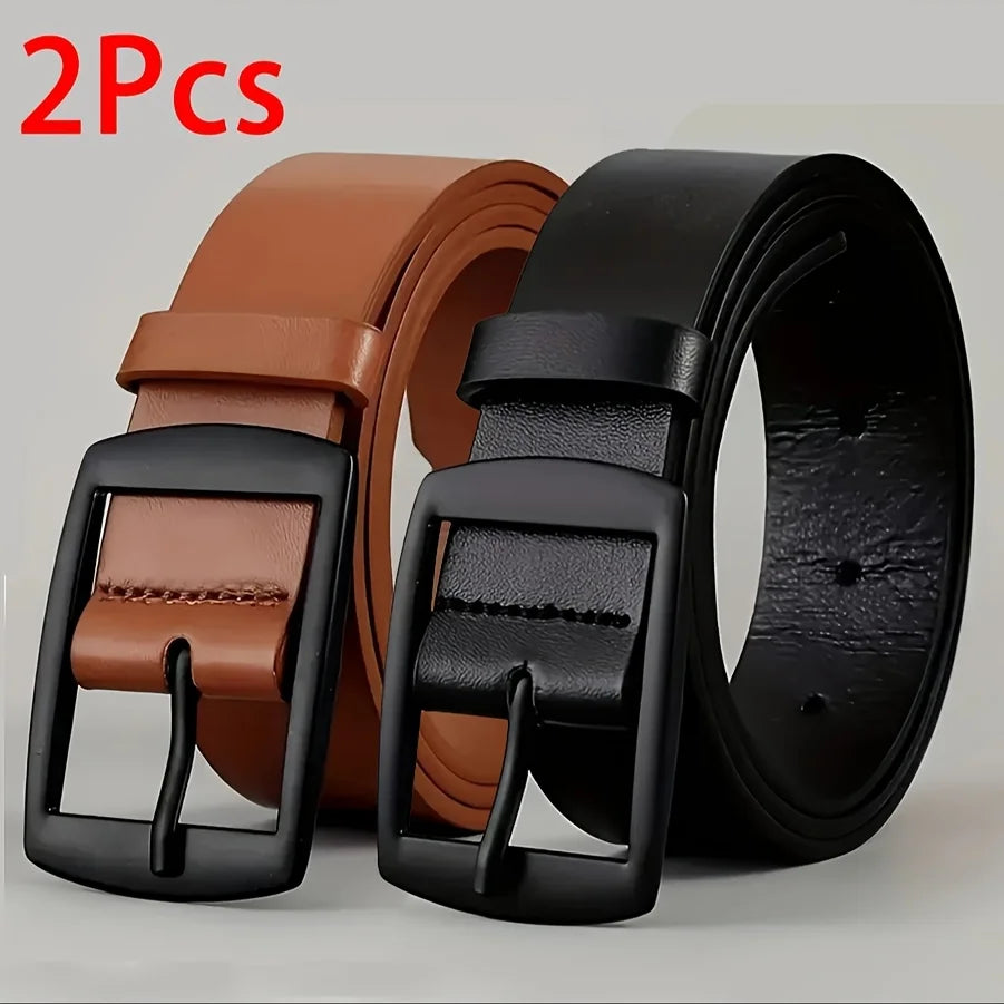 Men's luxury PU leather belt with metal pin buckle, high-quality designer waist strap for jeans, plus size, Showlu Fashion.