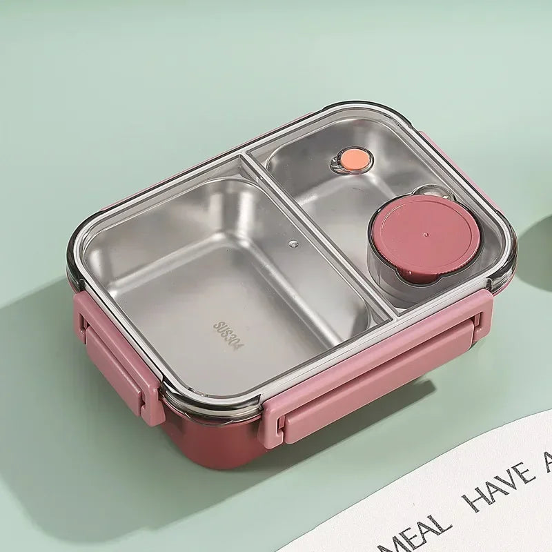 Stainless steel 850ml insulated lunch box with lid, suitable for children and adults, for hot or cold food storage and transport.