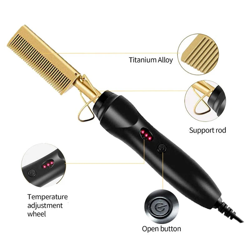 Showlu Smart General 2-in-1 portable hair straightening brush and hot comb for quick styling and smooth, straight hair.