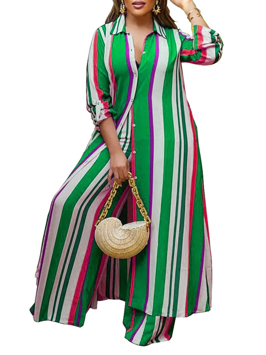 Autumn Spring African Women Long Sleeve V-neck Polyester 2 Piece Top Long Pant Matching Sets XL-5XL African Clothes Women