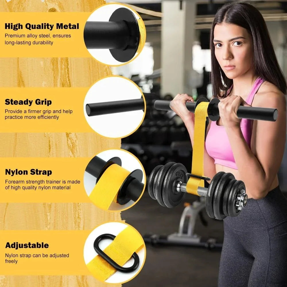 Adjustable forearm strength trainer with thick non-slip handle and wrist roller for home upper body fitness workout.