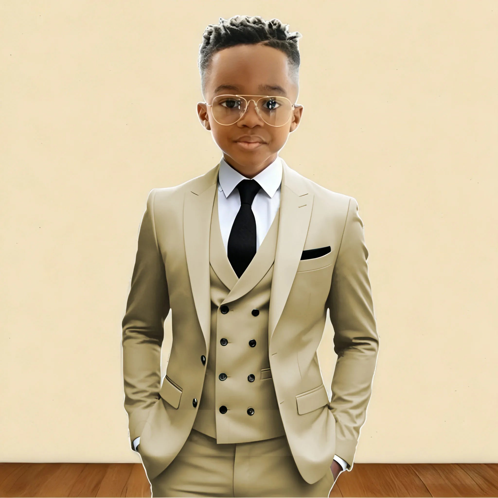 Mint Green 3 Pieces Flower Boy's Slim Fit Formal Suit Set for Wedding Prom Dinner Party Kids Uniform Tuxedos Blazer Vest Pants