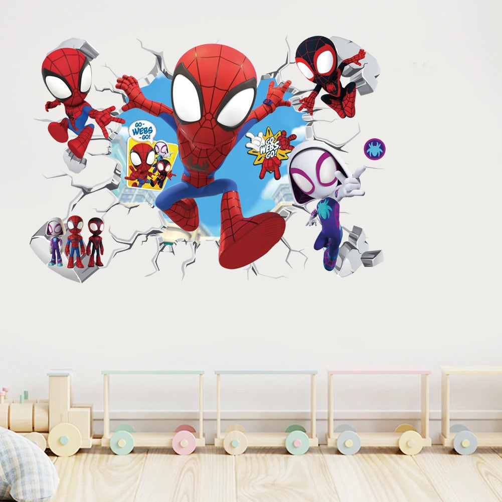 Cute mini Spiderman superhero wall stickers for kids' rooms, featuring colorful cartoon Spiderman decals for bedroom decor.