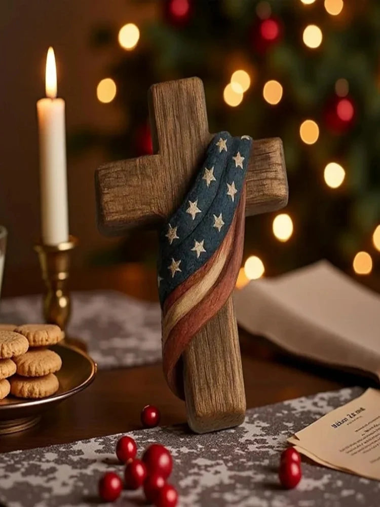 Portable wooden prayer cross gift by Showlu Fashion Store, featuring a quiet, inspiring design suitable for faith and friendship.