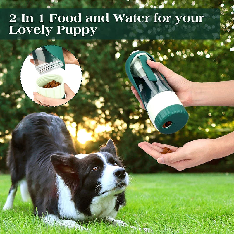 Showlu 2-in-1 portable dog water bottle and food container for hiking, compact outdoor pet hydration and feeding solution