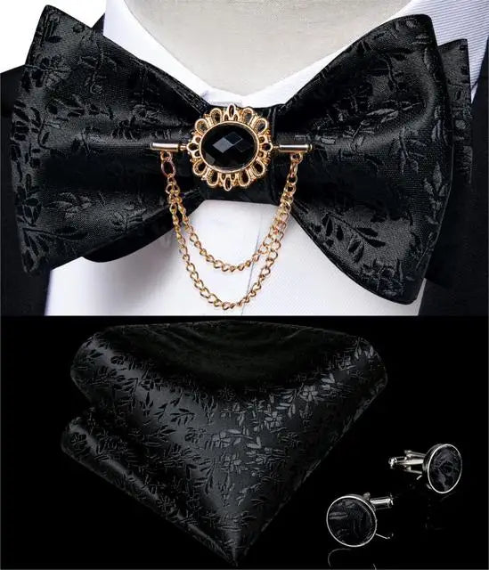 Pink solid bow tie set for men including pocket square and cufflinks, suitable for wedding attire by Showlu Fashion Store.