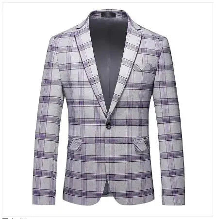 SHOWLU FASHION STORE men's plaid slim fit business suit jacket, single-breasted blazer with classic design and tailored fit.