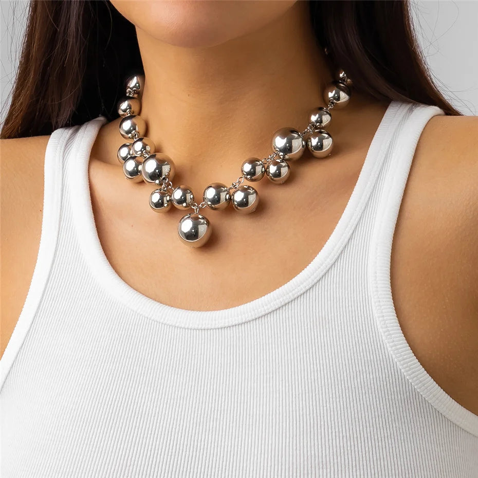 Exaggerated acrylic CCB big ball bead chain necklace for women and men, vintage, chunky steampunk jewelry with clavicle chain style