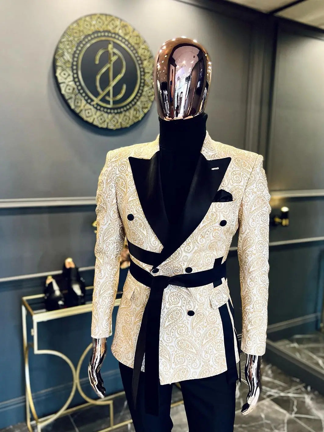 Designer Men Wedding  Blazer Floral Jacquard Coat Peaked Lapel Double Breasted For Male Prom Customize Only Jacket