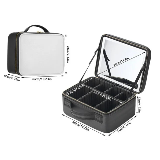 Large SNUGUG Smart LED Cosmetic Case by SHOWLU FASHION STORE, travel makeup bag with LED lighting and PU leather exterior.