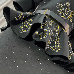 African Women Slim V-neck Organza Lotus Leaf Hot Drill Nail Beads Elegant Long Dress Little Dress