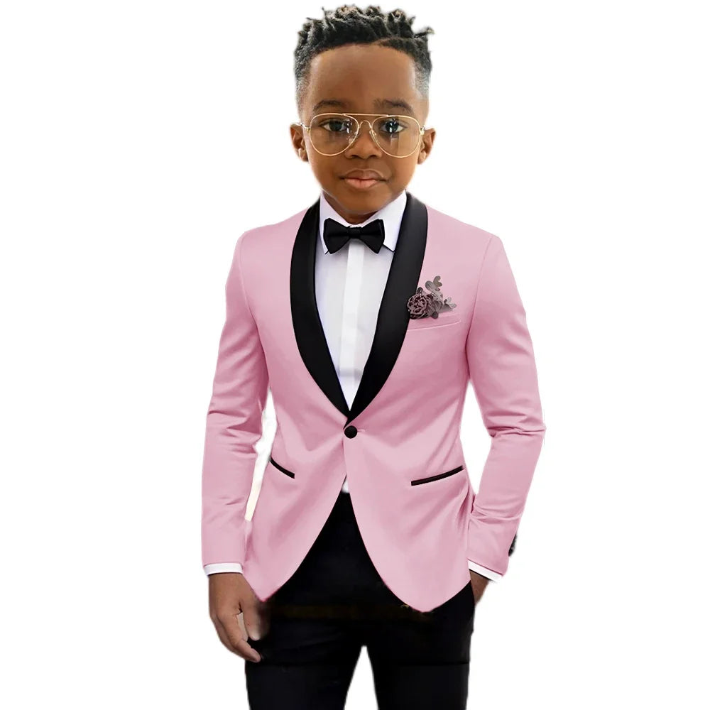 Boy's formal blazer and pant suit set by Showlu Fashion, suitable for weddings, birthdays, and stage performances for ages 2-16.