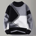 Men's knitted O-neck pullover sweater featuring patchwork design, loose fit, warm casual style, by Showlu Fashion Store.