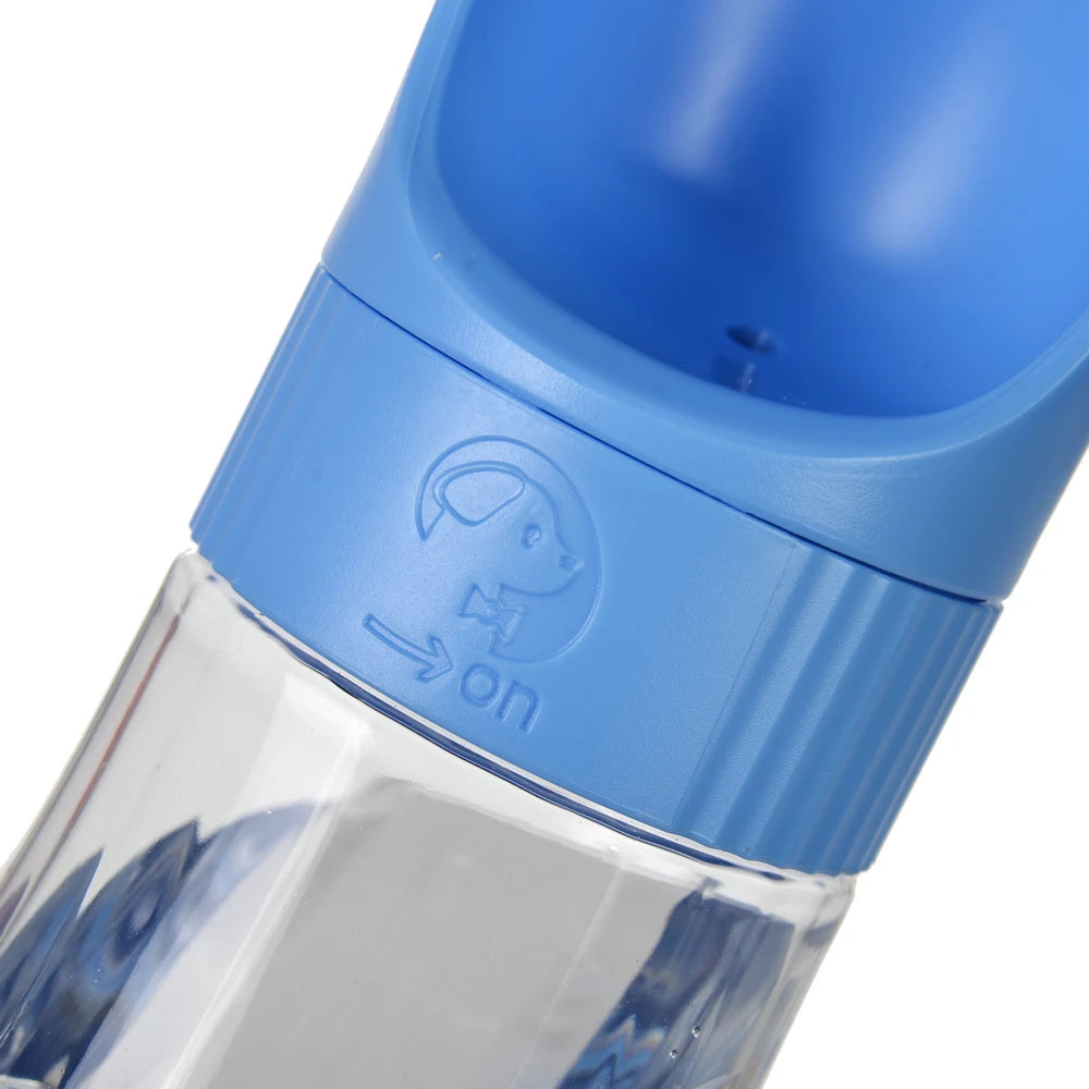 Showlu Smart General pet portable water bottle with a blue water container and built-in dispenser for on-the-go hydration.