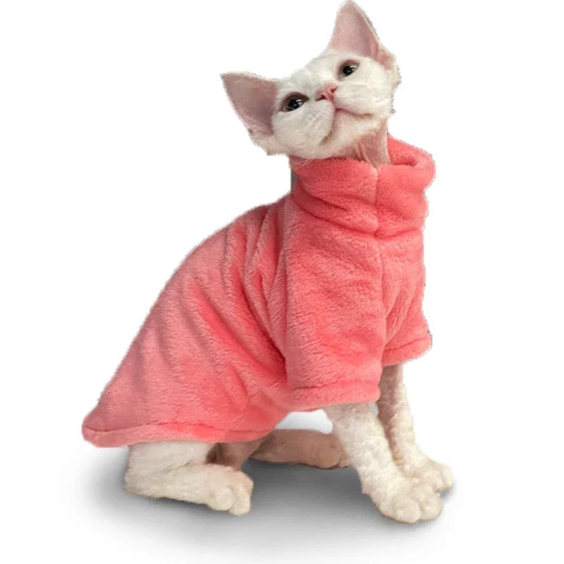 Showlu Fashion Wang Shan Meow Sphynx Cat Hoodie in cotton, cozy winter pet jumpsuit, featuring a cute cat design for small cats.