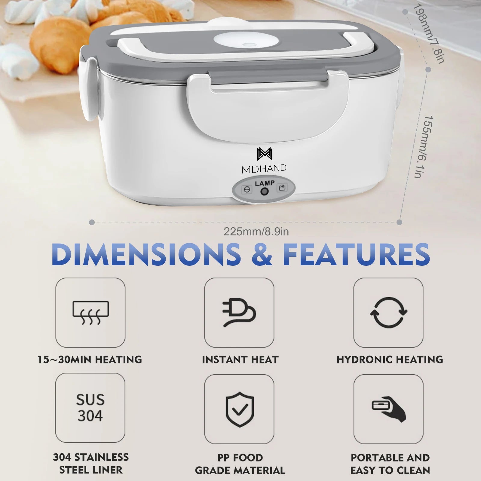 Showlu Smart General Electric Lunch Box Pro with sleek design, compact size, and heating lid for convenient on-the-go meals.