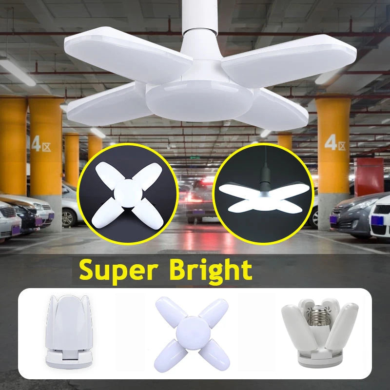 Showlu Smart foldable fan blade LED ceiling lamp with E27 socket, cold white light and modern design, mounted on ceiling.