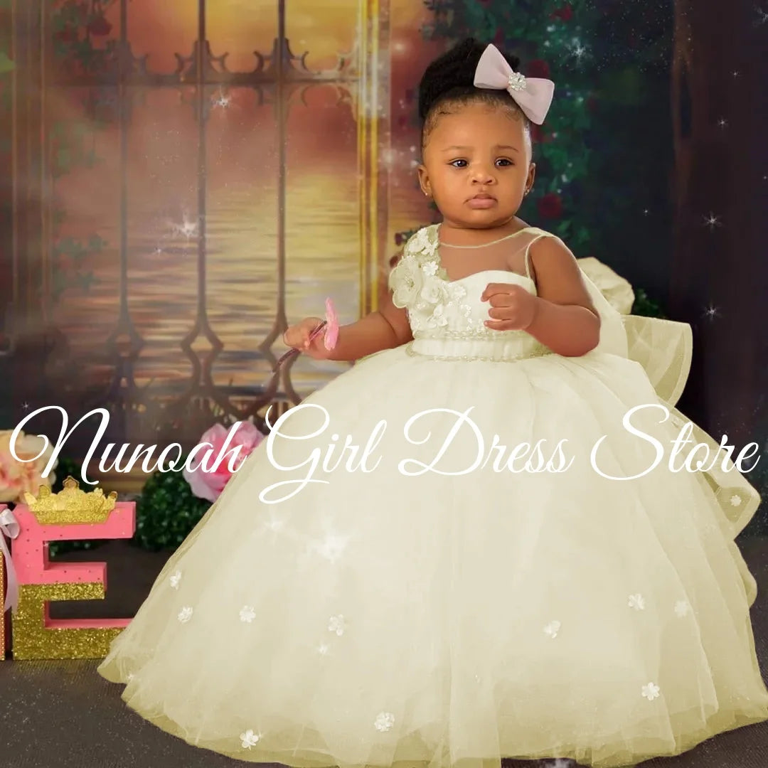 Pink Flower Girl Dresses for Wedding 3D Floral Sleeveless Girl Birthday Party  Princess Formal First Communion Gown Customized