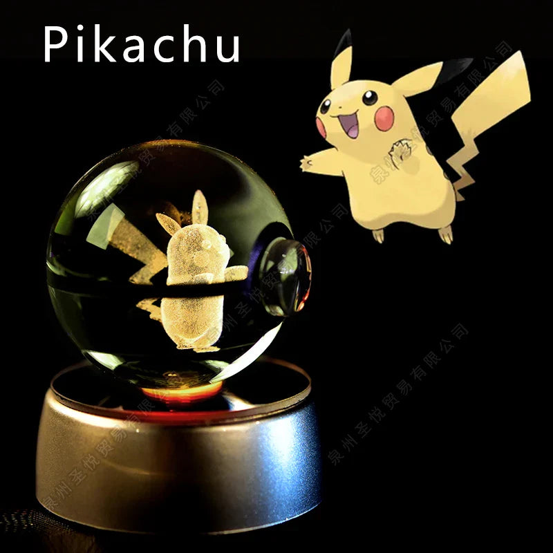 Pokemon 3D crystal ball night light by Miniso, LED glass Pokeball lamp with glowing, detailed design for bedside or decor.