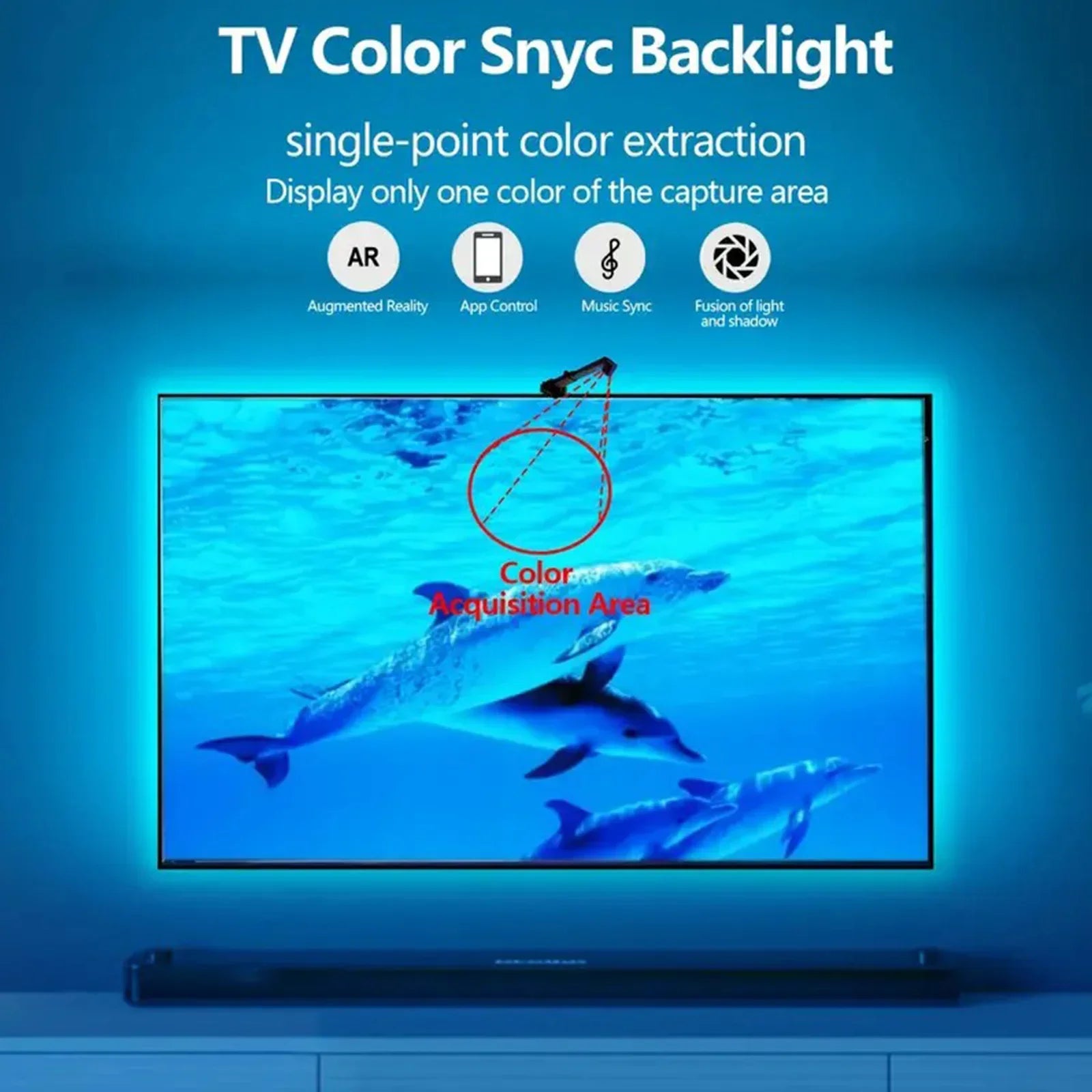RGB LED backlight strip with color sensor from Showlu Smart General, showing flexible strip with control module on a white surface.