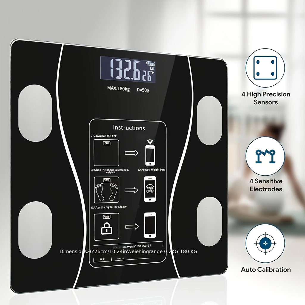 Showlu digital body weight scale with LED backlit display and 400lb capacity, modern design for accurate weight measurement.