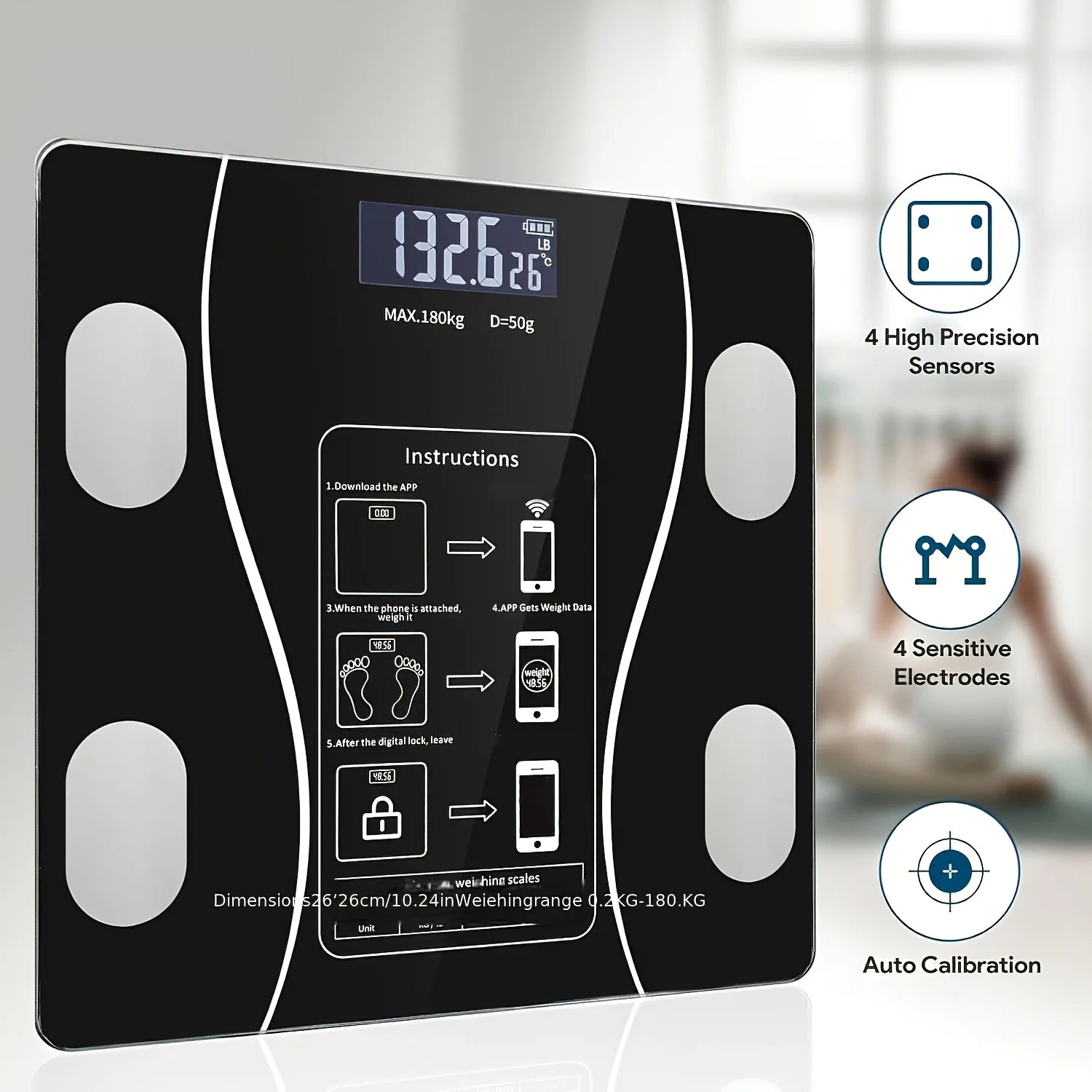 Showlu digital body weight scale with LED backlit display and 400lb capacity, modern design for accurate weight measurement.