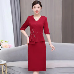 Elegant Chinese Style Sleeveless Midi Dress Slim Fit Maternity Wedding Guest Dress V Neckline Knee Length Formal Dress
