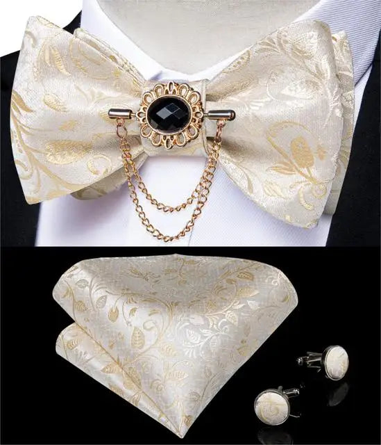 Pink solid bow tie set for men with pocket square and cufflinks, ideal for wedding attire, by Showlu Fashion Store.